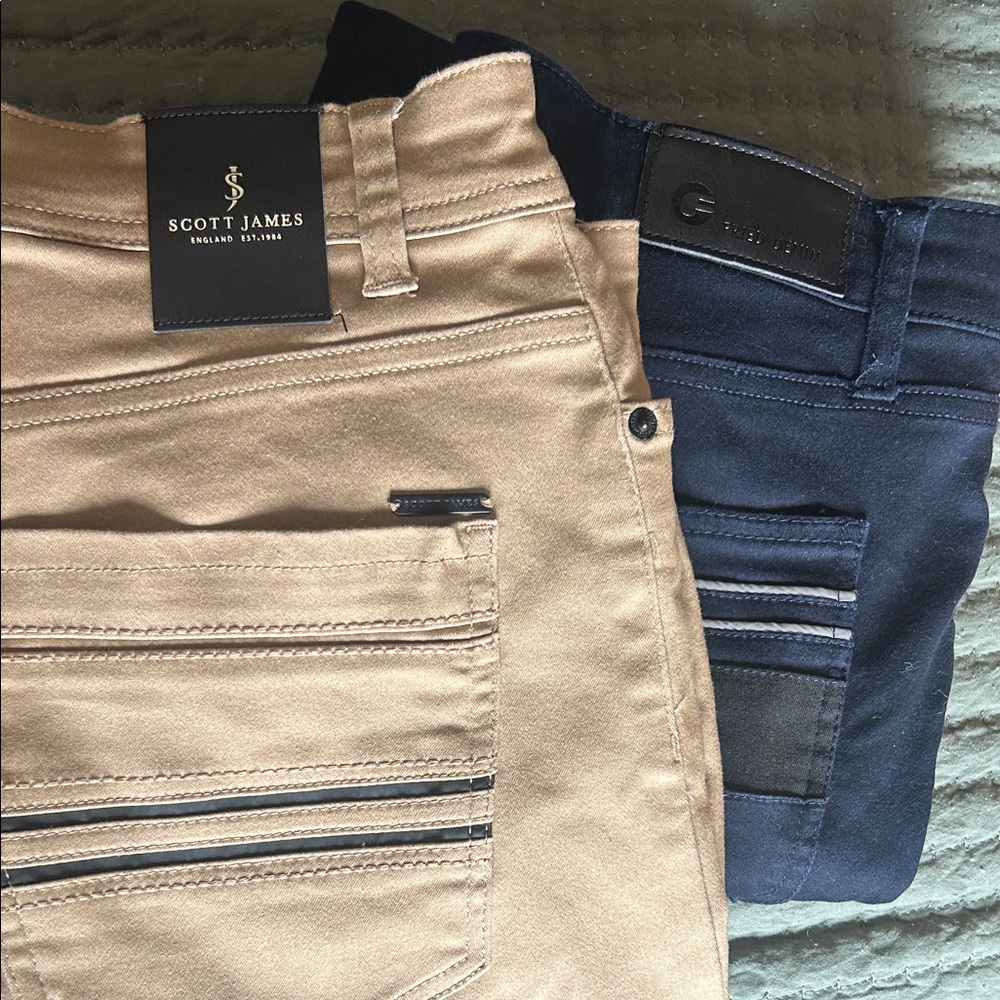 Scott James Tan and Fried Denim Navy Pant-Set of 2